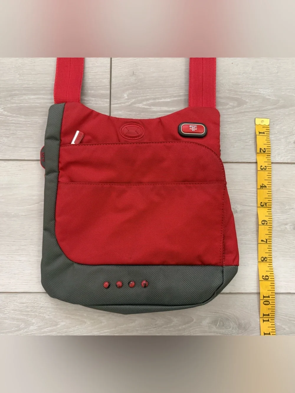 Red Tumi Ballistic Nylon Crossbody Messenger Bag
